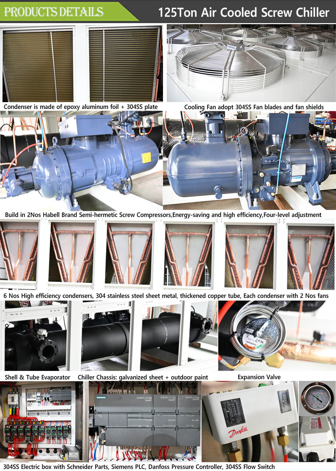 125 Ton air cooled screw chiller details 
