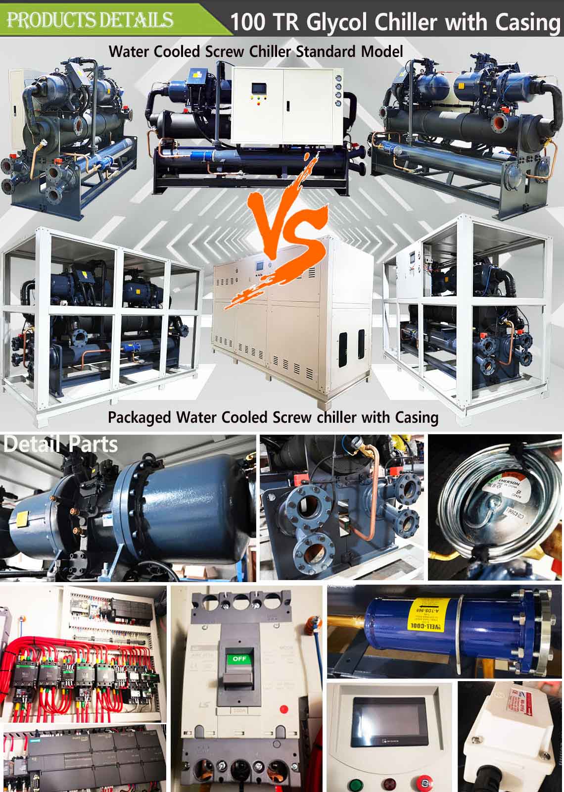 100Ton packed water cooled screw chiller details 