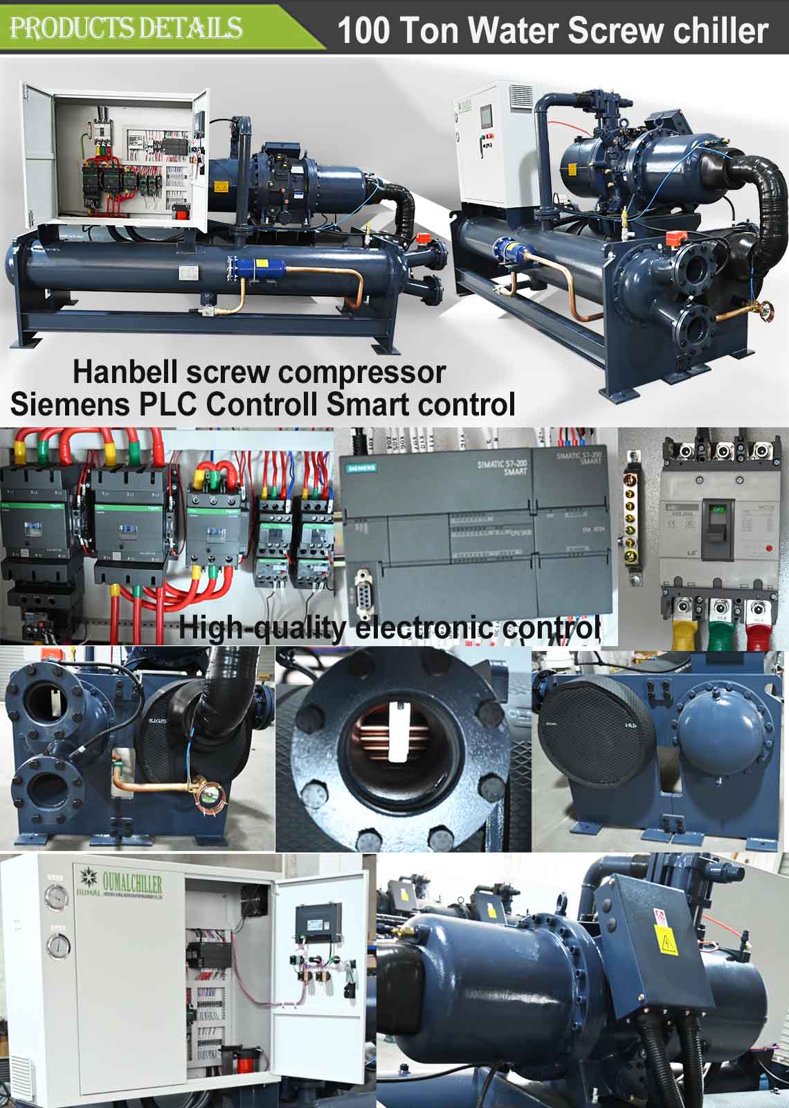 Details of 100HP water cooled screw chiller with Single compressor 